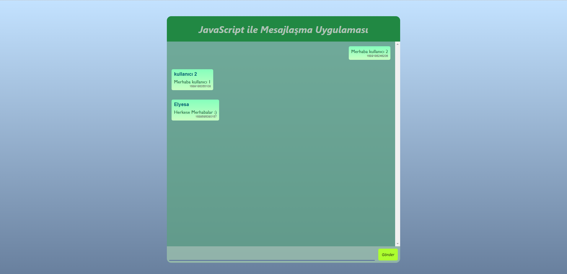 JavaScript Mesajlaşma Uygulaması Projesi